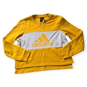 Adidas Cropped Sweater, Color Block Yellow And White, Size M
